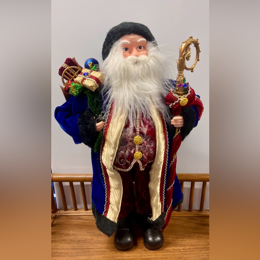 Rare 24” Tall Vintage Standing Santa Claus Jewels Velvet Richly Dressed Px/02